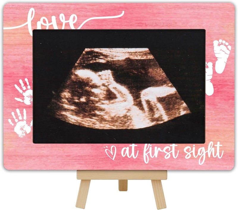 OXRUN New Mom Gifts, 4x6 Pregnancy Baby Ultrasound Picture Frame, Love at First Heartbeat Wooden Photo Frame with Easel, Nursery Decor - A04 - Image 1